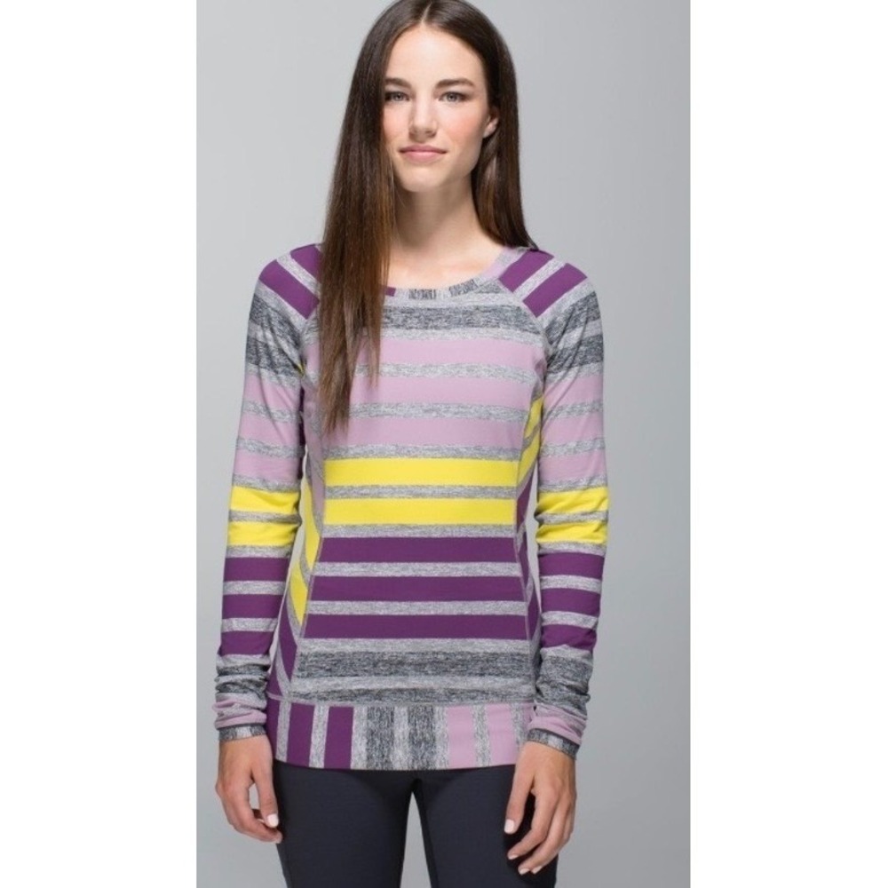 Lululemon Run Swiftly Tech Long Sleeve Stripe Base Layer Purple Yellow Grey 2